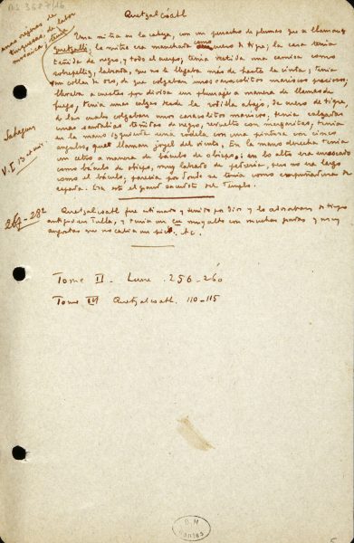 Classeur de notes préparatoires de l’Anthologie des mythes, légendes et contes populaires d’Amérique de Benjamin Péret, Collections Benjamin Péret, Ville de Nantes, Bibliothèque municipale