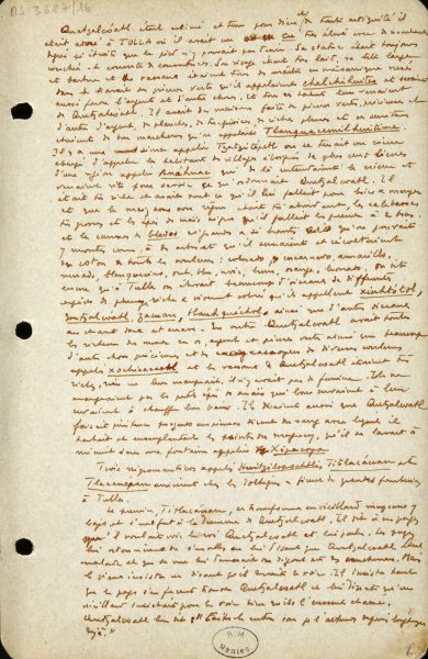 Classeur de notes préparatoires de l’Anthologie des mythes, légendes et contes populaires d’Amérique de Benjamin Péret, Collections Benjamin Péret, Ville de Nantes, Bibliothèque municipale