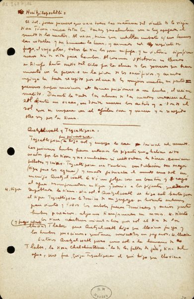 Classeur de notes préparatoires de l’Anthologie des mythes, légendes et contes populaires d’Amérique de Benjamin Péret, Collections Benjamin Péret, Ville de Nantes, Bibliothèque municipale