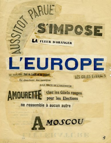 Benjamin Péret, collage typographique daté du printemps 1924. Cahiers autographes du groupe surréaliste, Collections Benjamin Péret, Ville de Nantes, Bibliothèque municipale