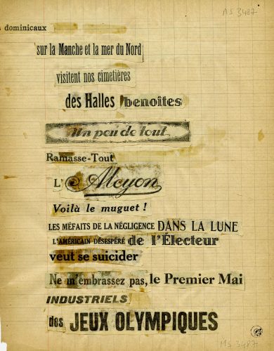 Benjamin Péret, collage typographique daté du printemps 1924. Cahiers autographes du groupe surréaliste, Collections Benjamin Péret, Ville de Nantes, Bibliothèque municipale