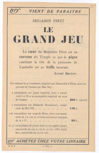 Prospectus pour Le Grand Jeu de Benjamin Péret, 1928