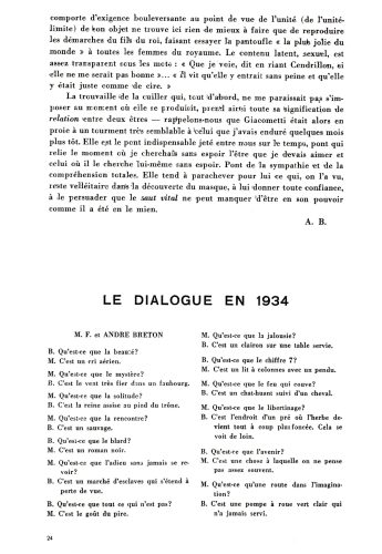 « Le dialogue en 1934 », Documents 34, nouvelle série, n° spécial « Intervention surréaliste », juin 1934, p. 24