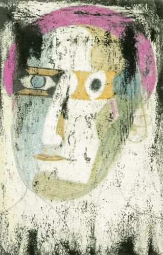 André Breton, Portrait de Guillaume Apollinaire, s.d., pastel à la cire © succession André Breton, ADAGP, courtesy Association Atelier André Breton